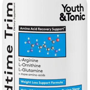 Youth & Tonic PM Bedtime Trim for Lean Appearance & Muscle Definition Support – Nighttime Amino Acids Supplement for Overnight Recovery, Men & Women, 30 Capsules