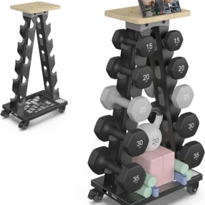 Vertical Dumbbell Rack Stand with Wheels, 5-Tier A-Frame Mobile Weight Storage for Dumbbells, 300LBS Capacity Professional Solid Steel with Training Assist Platform & Bottom Tray, Perfect for Home Gym Fitness Organization (Rack Only)
