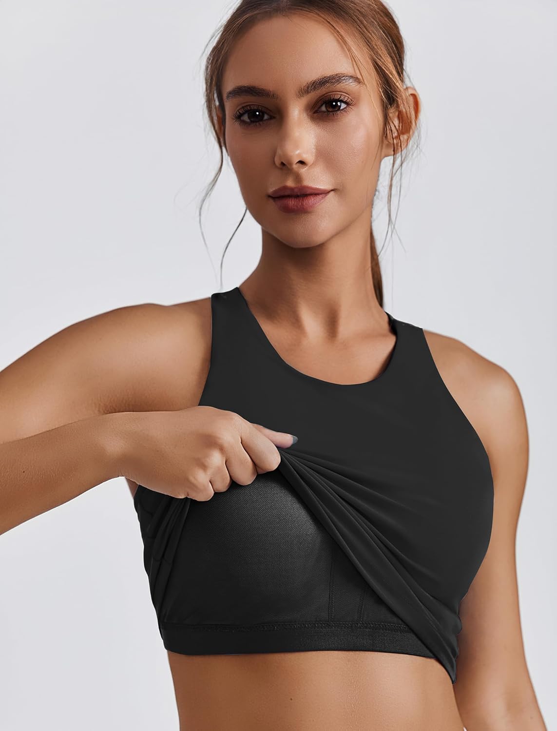 PINSPARK Women Sports Bra High Neck Racerback Workout Crop Tank Top Longline Padded Yoga Tops with Built in Pads - Image 4