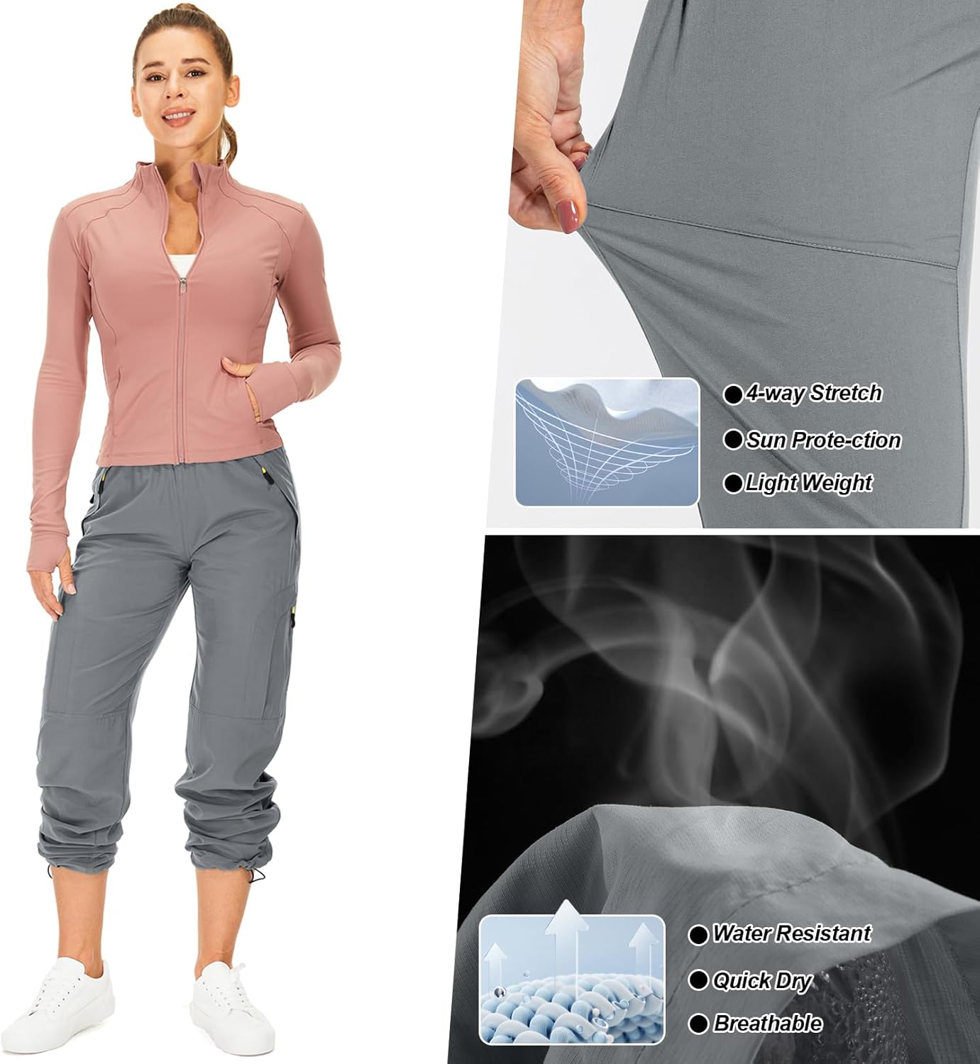 Womens Hiking Pants Quick Dry UPF 50 Lightweight Travel Golf Cargo Safari Pants Zipper Pockets - Image 4