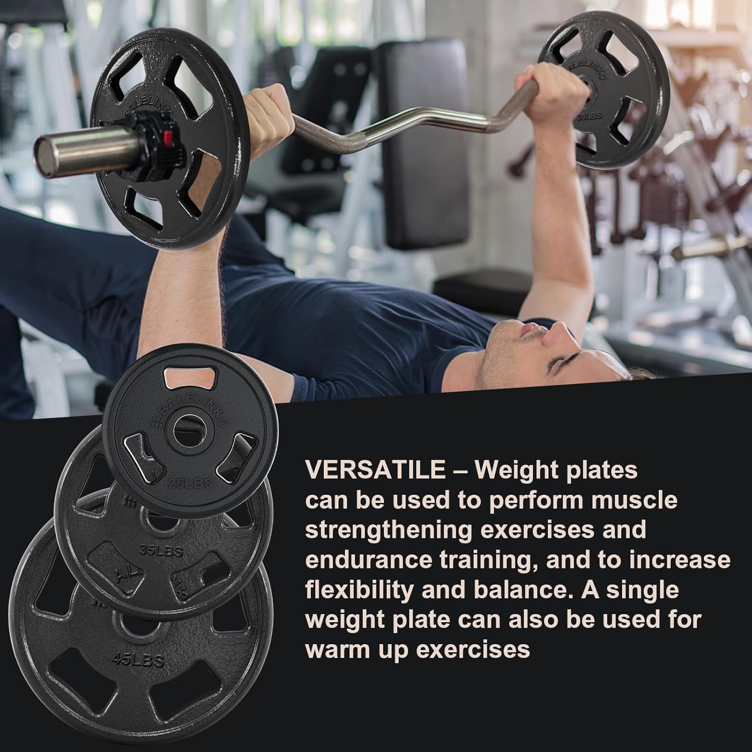 Balelinko Cast Iron 2-Inch Olympic Grip Plate Weight Plate for Strength Training, Weightlifting and Crossfit - Image 7
