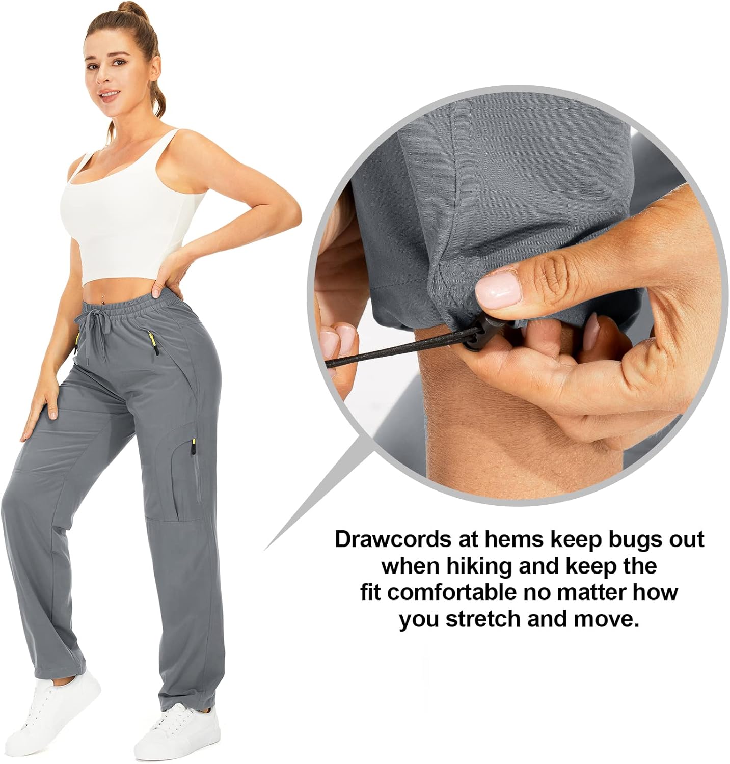 Womens Hiking Pants Quick Dry UPF 50 Lightweight Travel Golf Cargo Safari Pants Zipper Pockets - Image 5