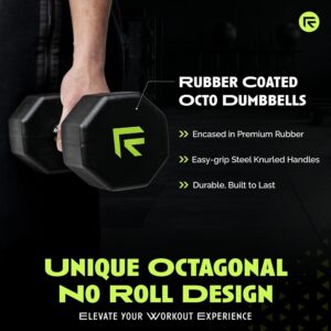 Rubber Coated Dumbbells – No Roll Design Easy-Grip Steel Knurled Handle, Weights Dumbbells Set for Strength Training – Ideal Weights Set for Home Gym – 10-60 LBS SOLD INDIVIDUALLY