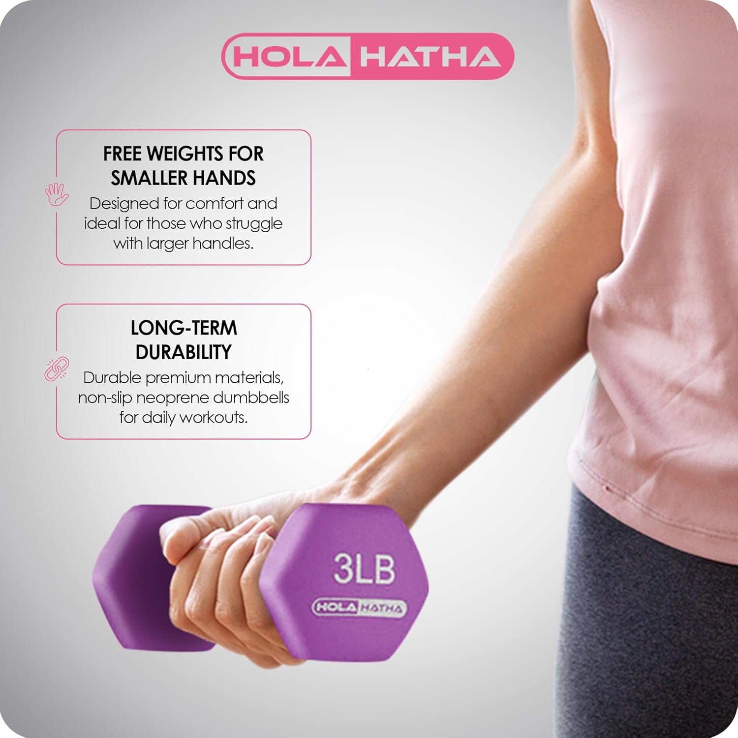 HolaHatha 2, 3, 5, 8, and 10 Pound Neoprene Dumbbell Free Hand Weight Set with Rack, Ideal for Home Exercises to Gain Tone and Definition, Pastel - Image 5