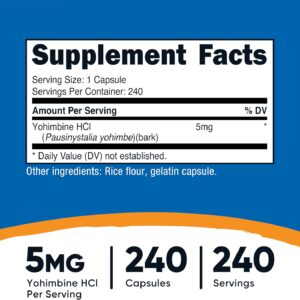 Nutricost Yohimbine HCl 5mg, 240 Capsules Extra Strength – Gluten Free, Non-GMO