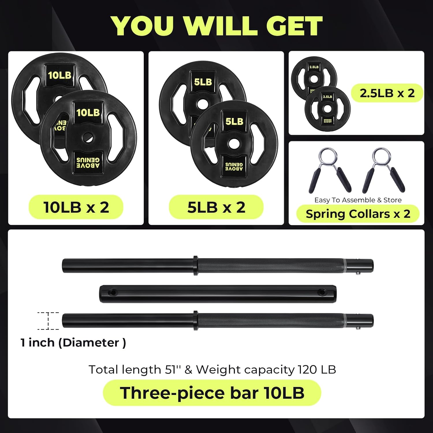 AboveGenius Barbell Weight Set, 45 LB Adjustable Free Weights Bar Set for Home Gym Strength Training, Full Body Workout, Muscle Building, Home Fitness Weight Lifting Equipment - Image 6