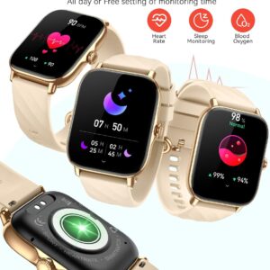 Smart Watches Fitness Tracker for Women Men with Step Counter, Sleep Calorie Monitor, Pedometer, IP68 Waterproof, Smartwatch with 120+ Sports for iPhone Android (Gold)