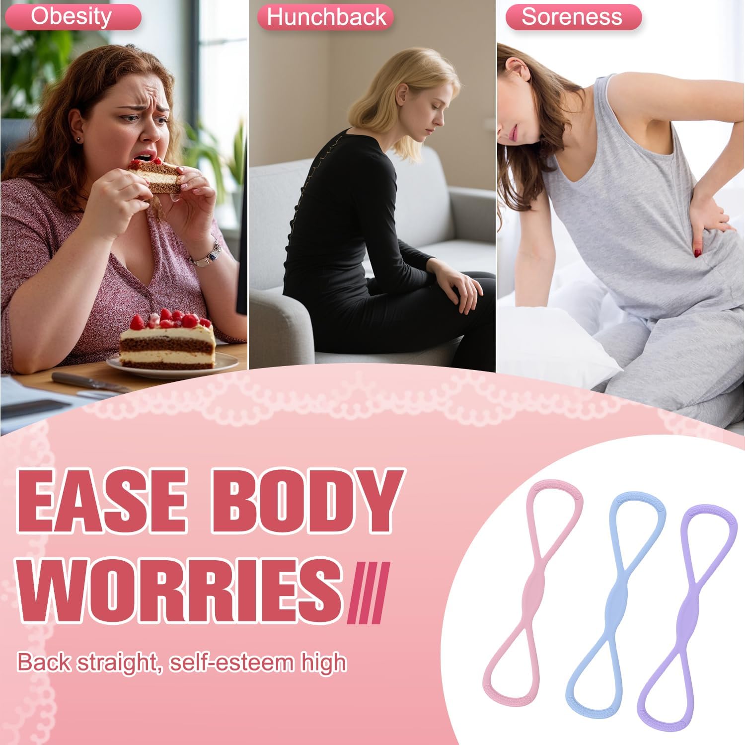 Figure 8 Resistance Band for Women Men, Non‑Slip Handles Exercise Band, Home Gym Fitness Equipment for Yoga, Pilates, Stretching & Physical Therapy (25 lbs) - Image 2