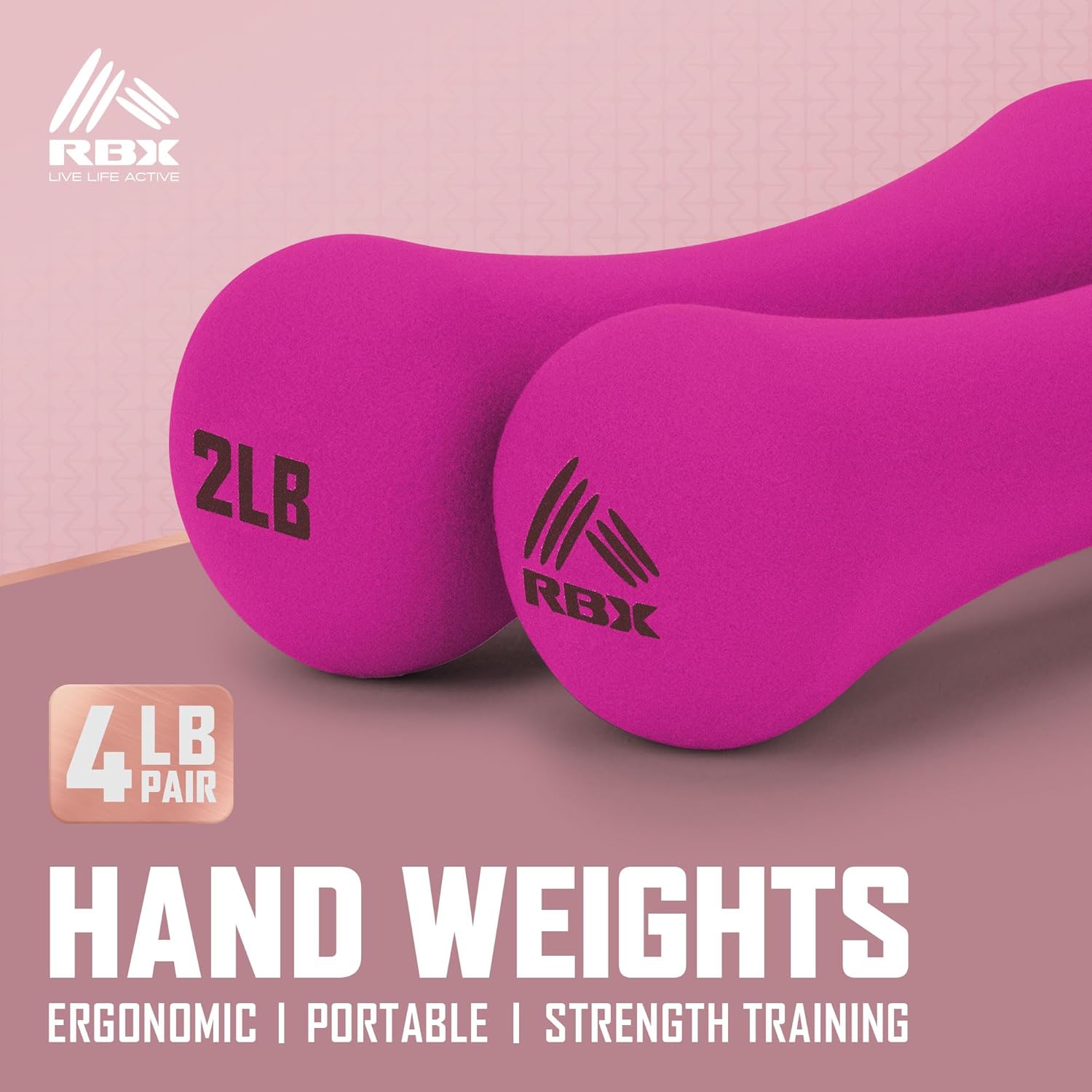 RBX 4LB Hand Weights (2LB each), Neoprene Hand Weights for Home Workouts, Cardio & Strength Training, Home Gym Equipment - Image 2
