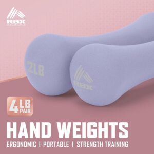 RBX 4LB Hand Weights (2LB each), Neoprene Hand Weights for Home Workouts, Cardio & Strength Training, Home Gym Equipment
