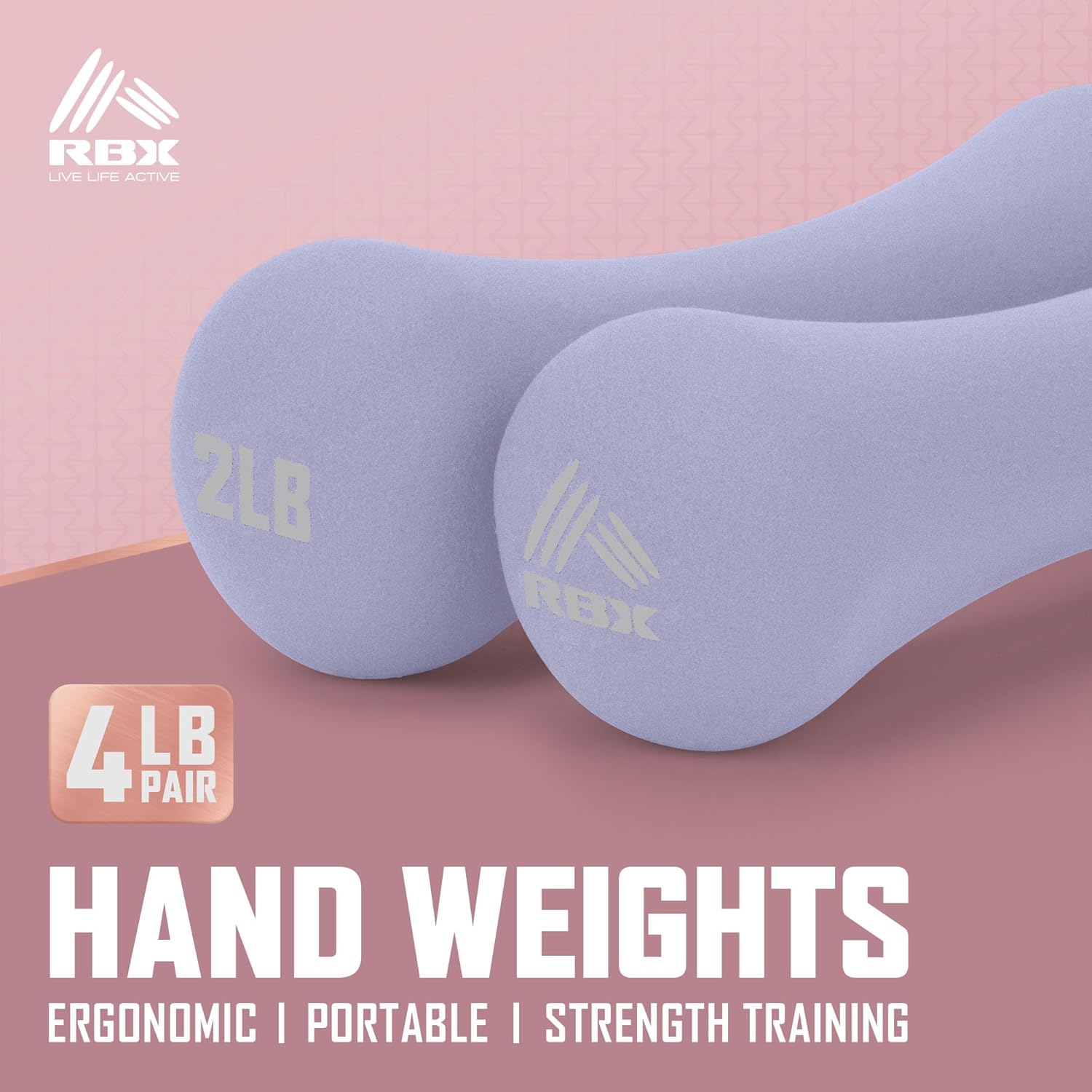 RBX 4LB Hand Weights (2LB each), Neoprene Hand Weights for Home Workouts, Cardio & Strength Training, Home Gym Equipment - Image 2