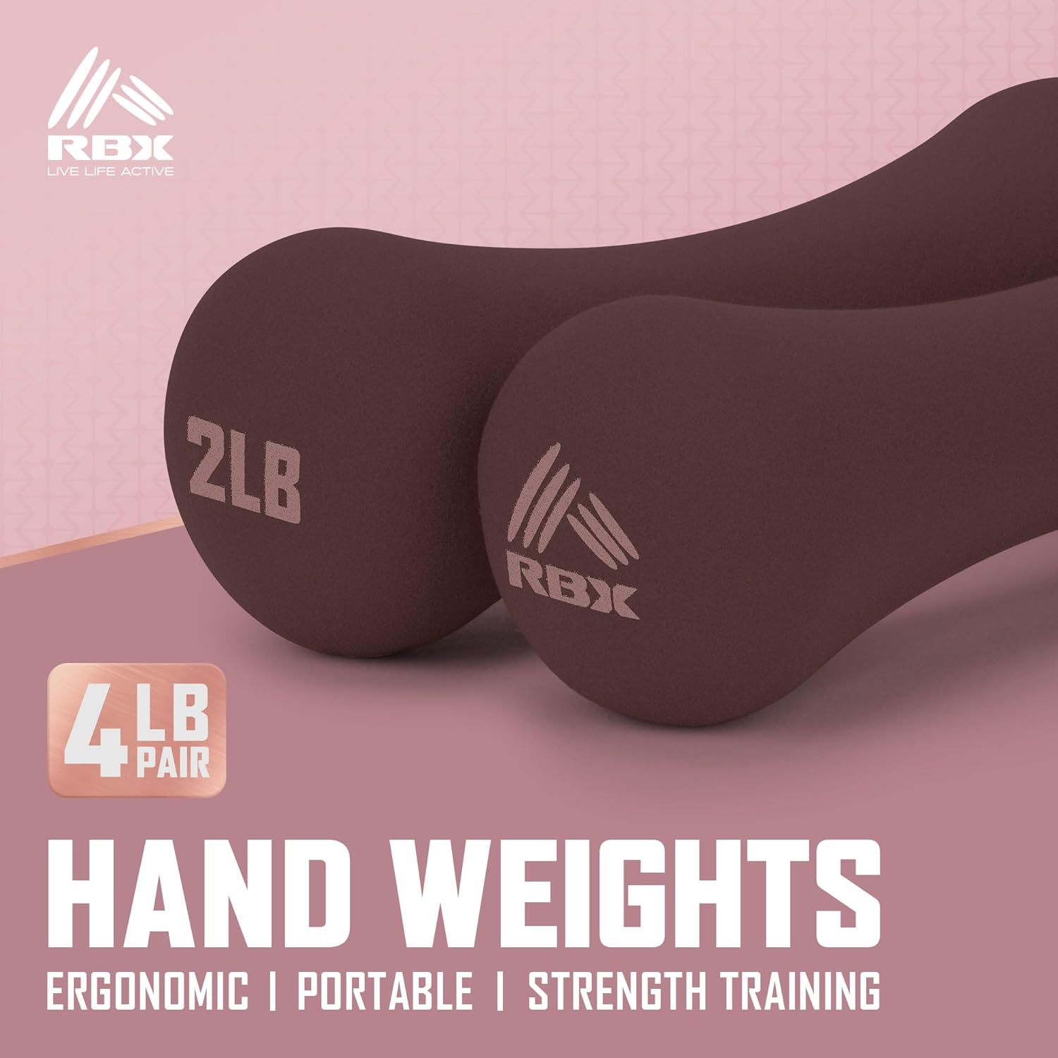 RBX 4LB Hand Weights (2LB each), Neoprene Hand Weights for Home Workouts, Cardio & Strength Training, Home Gym Equipment - Image 2