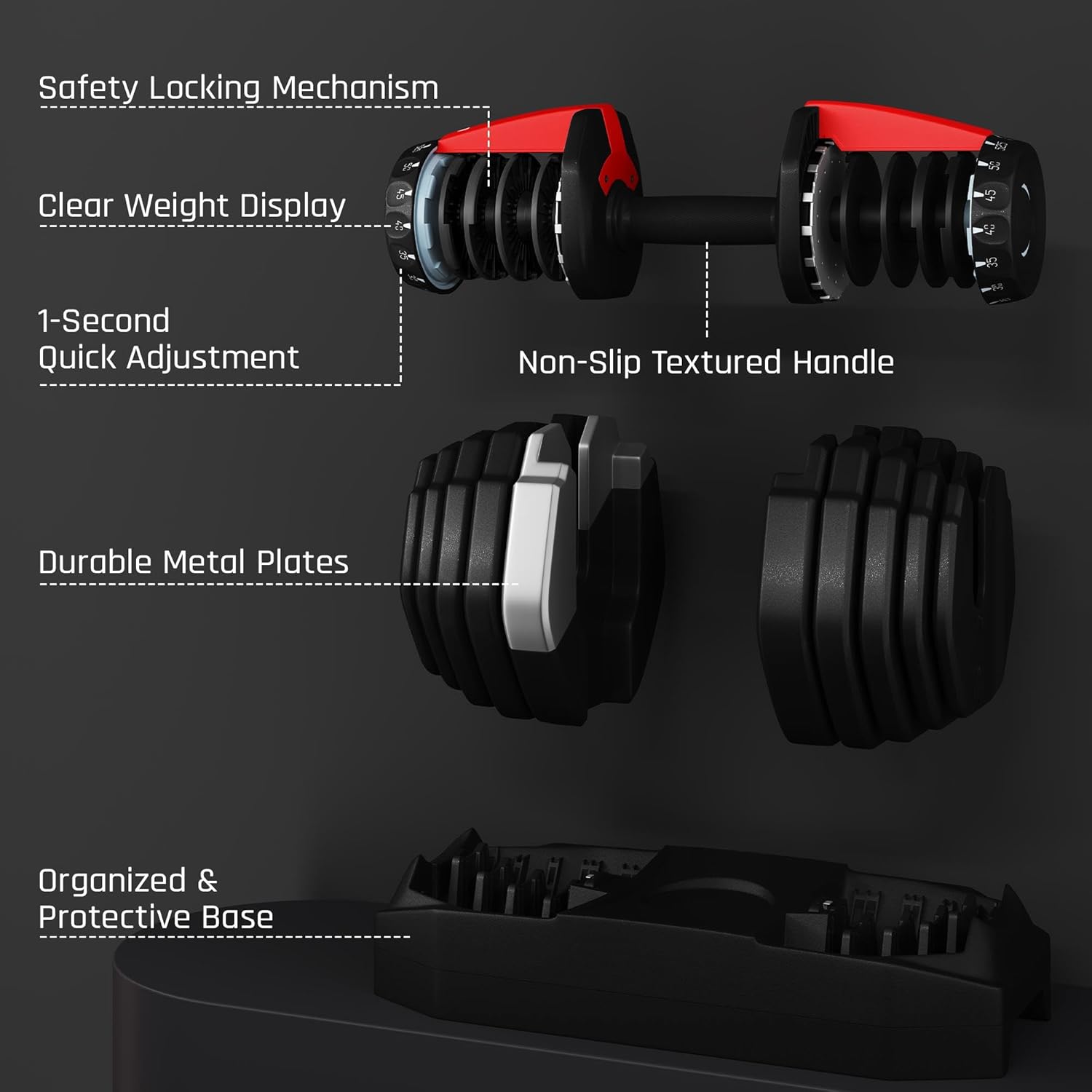 Yaheetech Adjustable Dumbbell Set 28/40/52.5/90LBS Adjustable Dumbbells Fast Adjust Dumbbell Weight Set with Anti-Slip Handle and Tray for Men/Women Home Gym Strength Training Equipment Single/Pair - Image 7