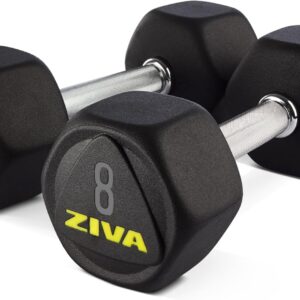 ZIVA Premium Hex Dumbbells – Commercial Grade Rubber Urethane Coated Free Weights for Strength Training, Weightlifting, Home Gym – Durable Steel Core – Sold in Pairs and Sets