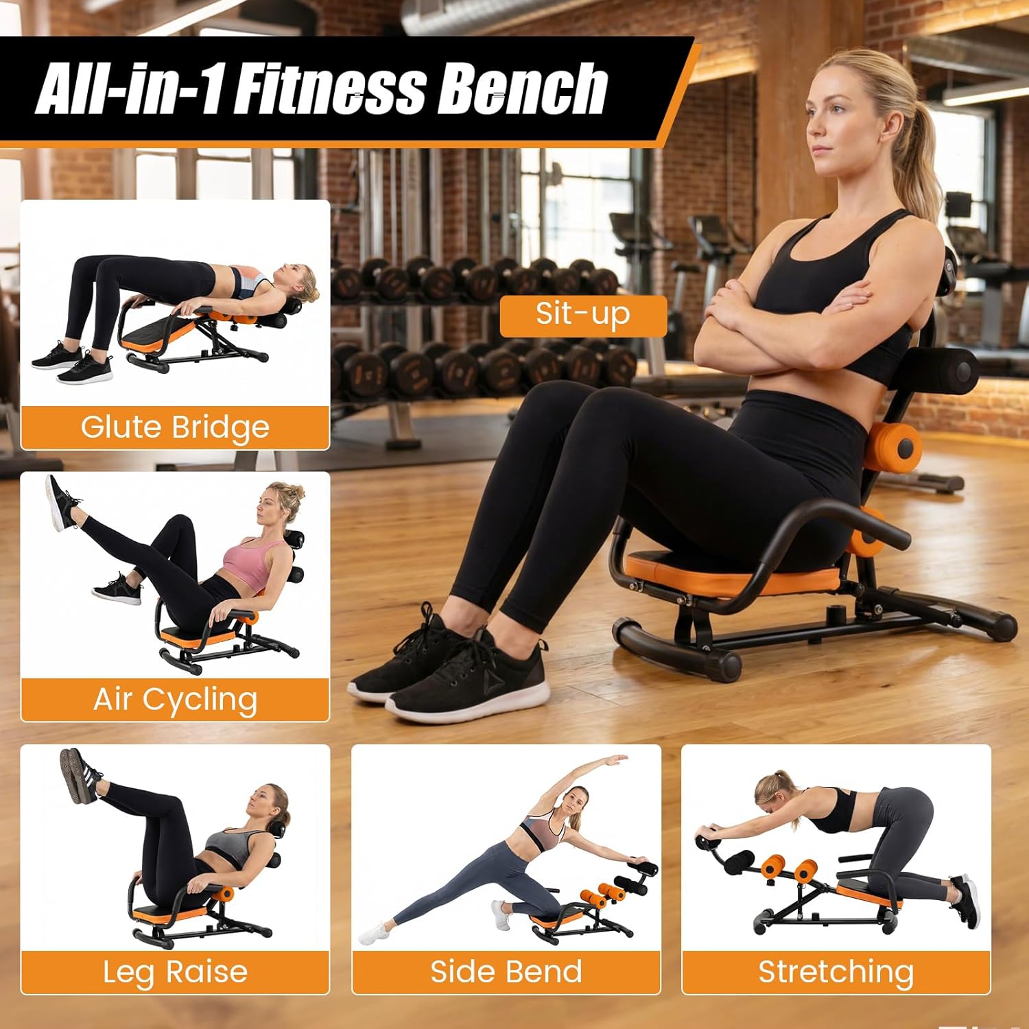 GYMAX Ab Machine, Adjustable Sit Up Exercise Equipment with Foam Roller & Handle, Multifunctional Workout Ab Trainer for Home Gym, Core Muscle Exercise Bench Press for Men Women - Image 2