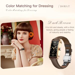 Fitness Tracker for Women Ladies Fitness Watch Dressy Leather Strap Alloy Case Luxury Fashion Heart Rate Monitor Sleep Tracker Pedometer Step Counter Waterproof Elegant Smart Watches for Womens