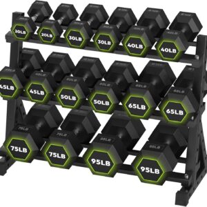 Hex Dumbbell Sets with Rack, 290-840 lb Rubber Encased Exercise & Fitness Dumbbells Set, Hand Weight for Strength Training, Weight Dumbbells