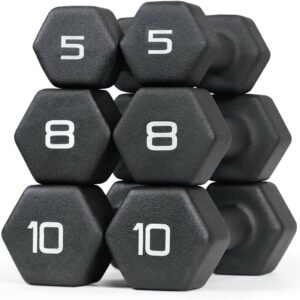 WF Athletic Supply Black Neoprene Dumbbell Set, Non-Slip & Hex Shape, Great for Muscle Toning, Strength Building & Weight Loss; Sizes, Dumbbells Only & w/Rack Options Available