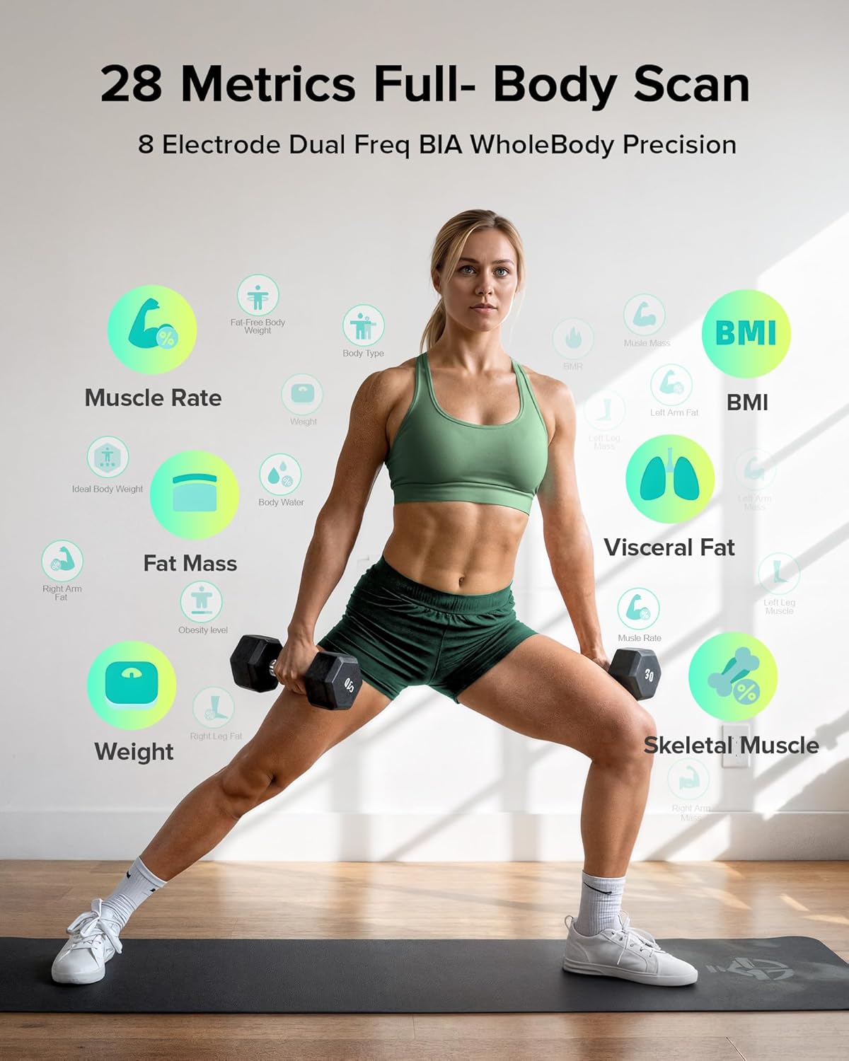 RunStar Smart Scale for Body Weight, Full-Body Bathroom Scale with 8 Electrodes for BMI, Muscle Mass, 3-Metric Display, High-Accuracy Body Composition Monitor with 28 Metrics & App Connectivity - Image 4