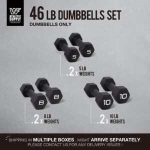 WF Athletic Supply Black Neoprene Dumbbell Set, Non-Slip & Hex Shape, Great for Muscle Toning, Strength Building & Weight Loss; Sizes, Dumbbells Only & w/Rack Options Available