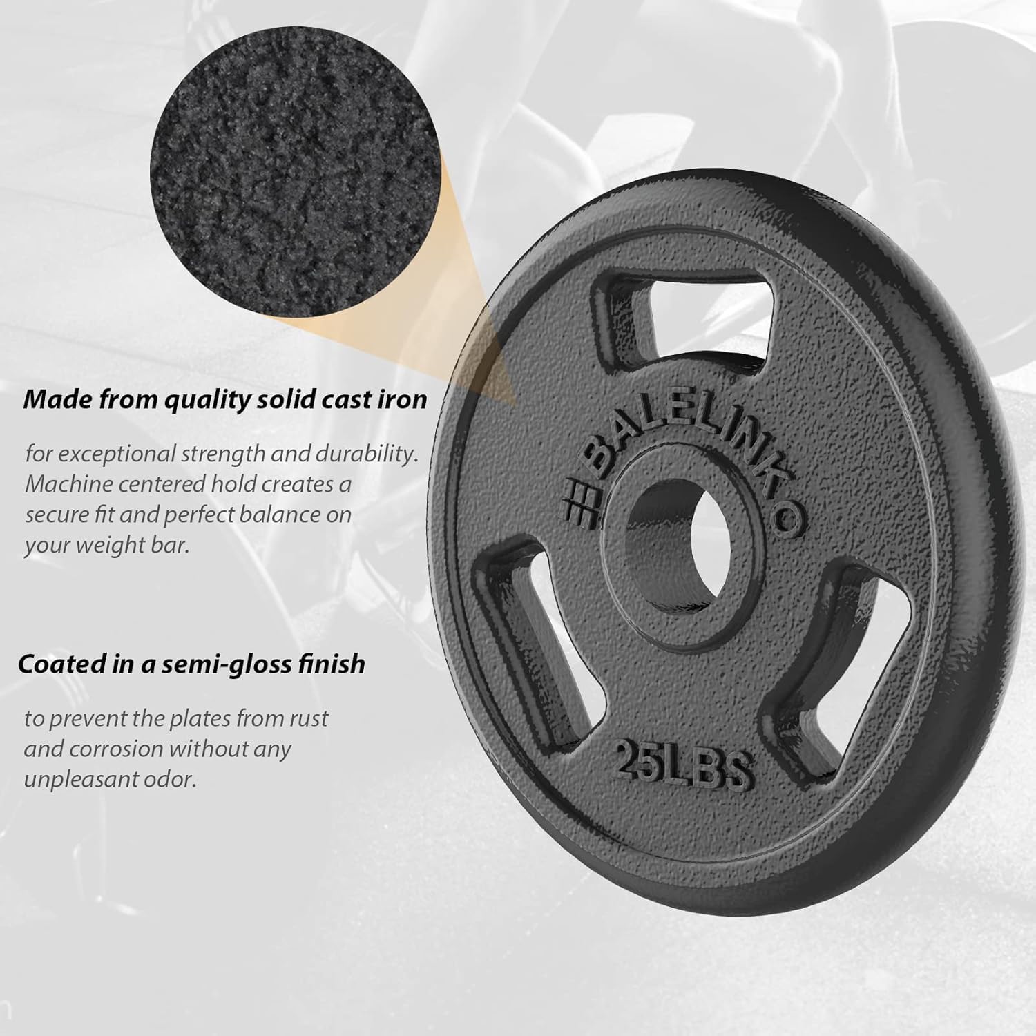 Balelinko Cast Iron 2-Inch Olympic Grip Plate Weight Plate for Strength Training, Weightlifting and Crossfit - Image 5