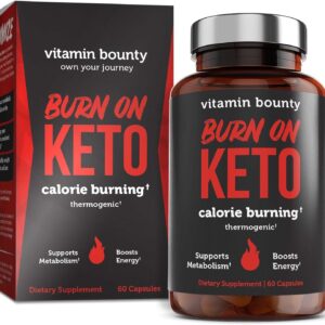 Vitamin Bounty Burn On Thermogenic Keto Fat Burner for Men & Women – Weight Loss Supplement with Raspberry Ketones – Metabolism Booster, Energy Pills, Appetite Suppressant – 60 Capsules
