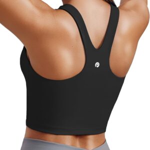 PINSPARK Women Sports Bra High Neck Racerback Workout Crop Tank Top Longline Padded Yoga Tops with Built in Pads