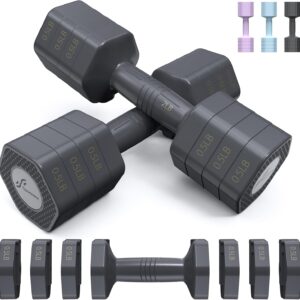 Sportneer Adjustable Dumbbells Hand Weights Set: 4 In 1 Weight Each 2lb 3lb 4lb 5lb Free Weights Dumbbells Set for Women Fast Adjust Dumbbell Set for Men Home Gym Workout Strength Training Exercise