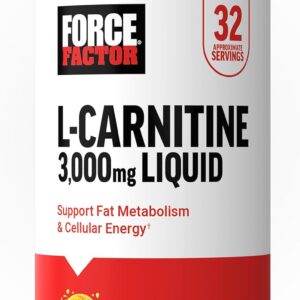 Force Factor L-Carnitine Liquid 3000mg, Maximum Strength Supplement to Support Fat Metabolism, Cellular Energy & Muscle Recovery, High Absorbing, Non-GMO, Orange Flavor, 16 oz Bottle