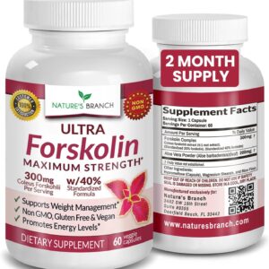 Ultra Forskolin for Weight Support – Maximum Strength, Coleus Forskohlii Root Powder Extract for Men & Women, Lean Supplement w/ 40% Standardized – Extra Strength Energy Boost Complex – 60 Capsules