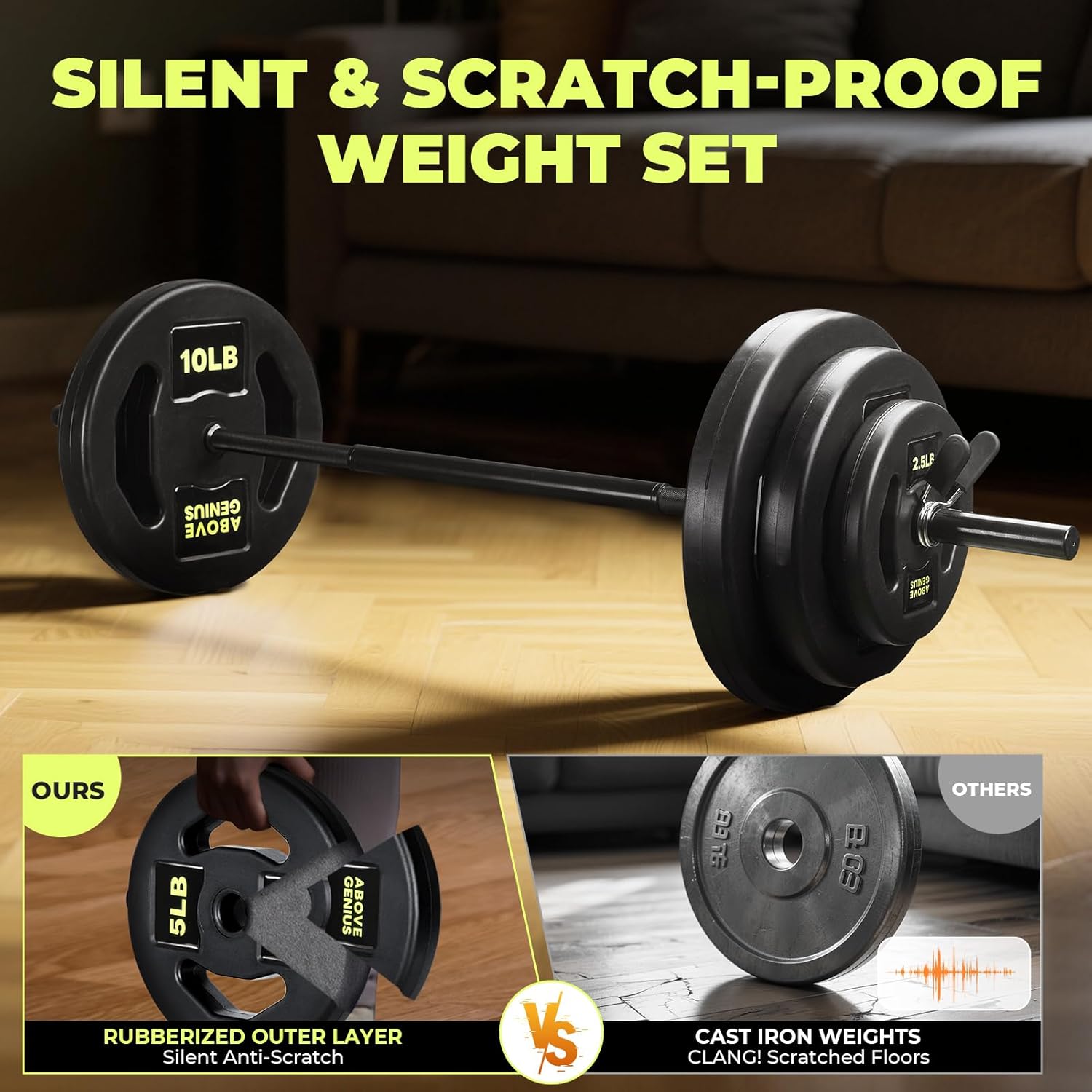 AboveGenius Barbell Weight Set, 45 LB Adjustable Free Weights Bar Set for Home Gym Strength Training, Full Body Workout, Muscle Building, Home Fitness Weight Lifting Equipment - Image 5