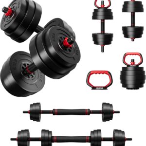 AD01 Adjustable Dumbbells Set, 30/45/70/92LBS Free Weight Set, Multi-Function Weight Set Used as Kettlebells, Barbell, Push up Stand, Exercise Barbell Weight Set for Home Gym Suitable Men/Women