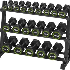 Hex Dumbbell Sets with Rack, 290-840 lb Rubber Encased Exercise & Fitness Dumbbells Set, Hand Weight for Strength Training, Weight Dumbbells