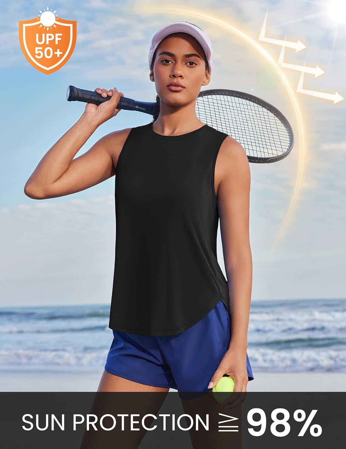 PINSPARK Women's Workout Tank Tops Back Pleat Loose Fit Sleeveless Yoga Athletic Shirts Soft UPF 50+ Cooling Running Gym Tops - Image 4
