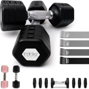 20Lbs Adjustable Dumbbell Set with Resistance Bands for Working Out – 2-Pcs Weights Dumbbells Set with 4-Pcs Stretch Bands for Exercise – Quick Adjustment – Comfortable Grip