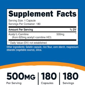 Nutricost Acetyl L-Carnitine (ALCAR) 500mg, 180 Capsules, 180 Servings – Non-GMO and Gluten Free, 1 Capsule per Serving