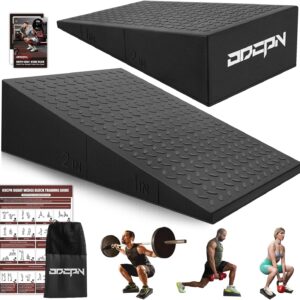 Squat Wedge Block, 2 Pcs Non-slip Heel Elevated Squat Wedge for Weightlifting Workout with Storage & Training Poster, Slant Board for Squats to Improve Squat Mobility Balance & Strength Performance