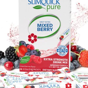 Slimquick Pure 3x Extra Strength Mixed Berry Drink Mix for Women to Help Achieve Weight Goals, Helps Metabolism, Keeps Full for Longer with Green Tea, Caffeine, Chaste Tree, Rhodiola Extract, 26 Count