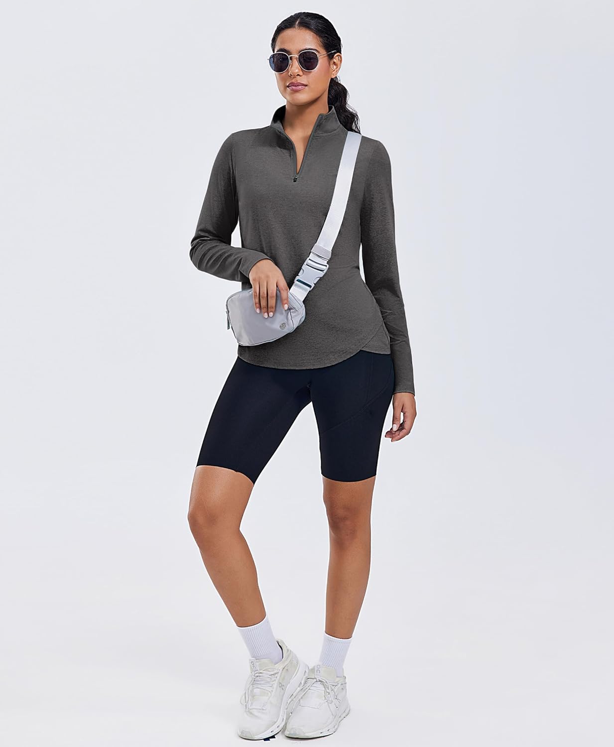 PINSPARK Workout Tops for Women Long Sleeve Athletic Shirt Quarter Zip Running Shirts Stretchy UPF 50+ Yoga Hiking Tee Top - Image 3