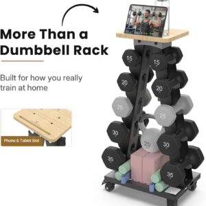 Vertical Dumbbell Rack Stand with Wheels, 5-Tier A-Frame Mobile Weight Storage for Dumbbells, 300LBS Capacity Professional Solid Steel with Training Assist Platform & Bottom Tray, Perfect for Home Gym Fitness Organization (Rack Only)