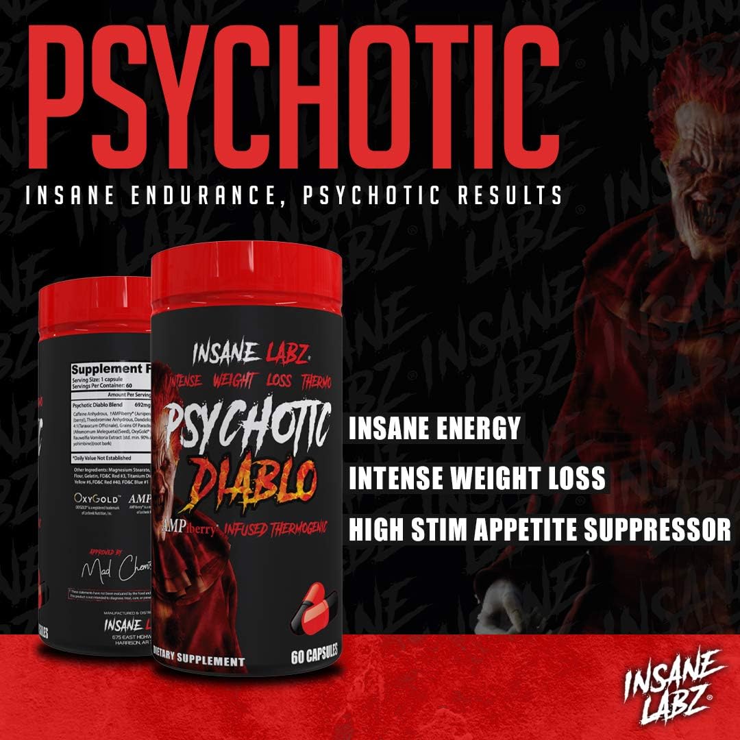 Insane Labz Psychotic Diablo Thermogenic Fat Burner for Men and Women with Grains of Paradise Theobromine Dandelion Root Extract Fueled by AMPiberry, Appetite Suppressant - 60 Servings - Image 2