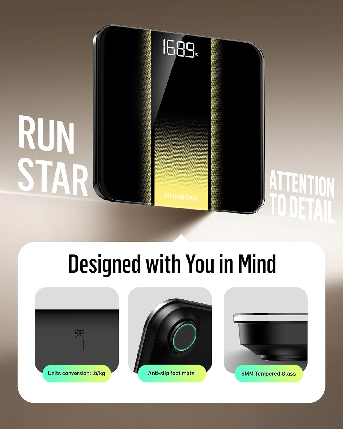 RunStar Digital Bathroom Scale for Body Weight with High Precision, Clear LED Backlight Display, Accurate Scale with 6mm Tempered Glass, 400lb - Image 6