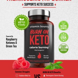 Vitamin Bounty Burn On Thermogenic Keto Fat Burner for Men & Women – Weight Loss Supplement with Raspberry Ketones – Metabolism Booster, Energy Pills, Appetite Suppressant – 60 Capsules