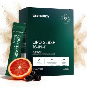 OxyEnergy LIPO Slash 16-in-1 Natural Weight Loss Supplement for Women and Men, Supports Gut Health, GLP-1 Activate & Weight Management, Vegan, Gluten-Free, Non-GMO, 30 Packets, Orange Flavor