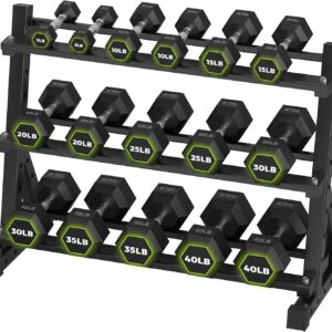 Hex Dumbbell Sets with Rack, 290-840 lb Rubber Encased Exercise & Fitness Dumbbells Set, Hand Weight for Strength Training, Weight Dumbbells