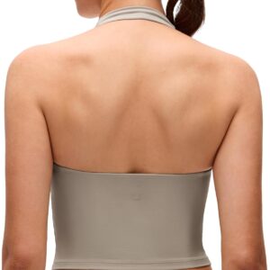 CRZ YOGA Butterluxe Halter Crop Tank Tops for Women – Open Back Padded Longline Sports Bras Workout Gym