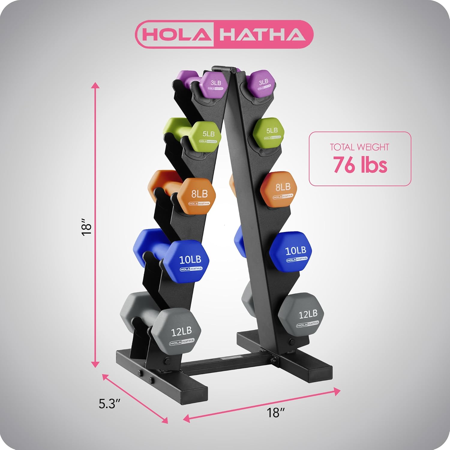 HolaHatha 2, 3, 5, 8, and 10 Pound Neoprene Dumbbell Free Hand Weight Set with Rack, Ideal for Home Exercises to Gain Tone and Definition, Pastel - Image 3