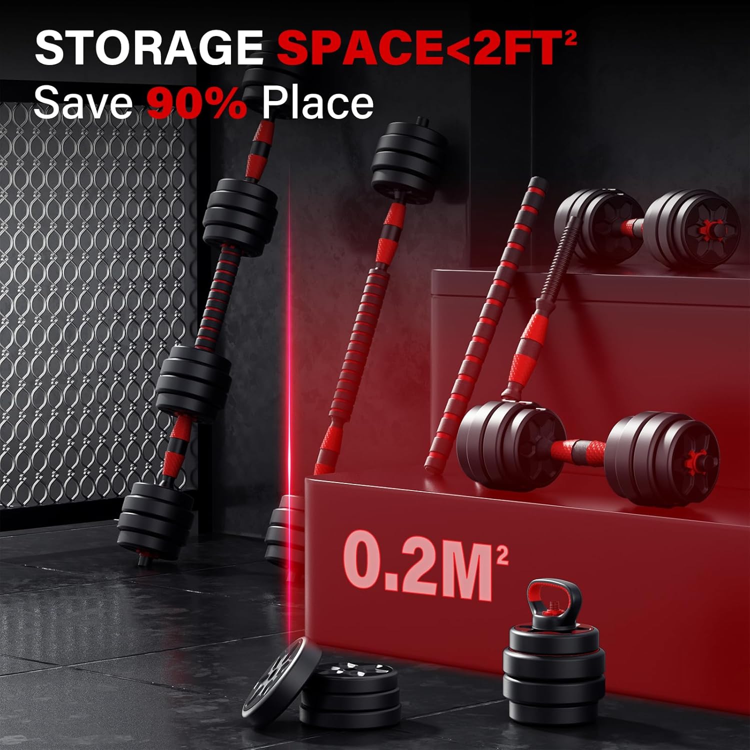 Adjustable Dumbbells, 22/33/44/66/88LBS Free Weight Set with Connector, 4 in 1 Weight Set Used as Kettlebells, Barbell, Push up Stand, Fitness Exercises for Home Gym Suitable Men/Women - Image 8