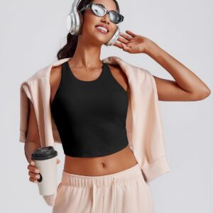 PINSPARK Women Sports Bra High Neck Racerback Workout Crop Tank Top Longline Padded Yoga Tops with Built in Pads