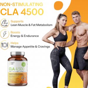 Purity Labs CLA Supplements 4500MG – Non-GMO Safflower Oil – Supports Energy, Weight Loss, Heart Health, and Muscle Health – 180 Soft gels